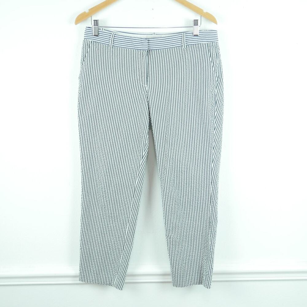J Crew Size 8 Cafe Capri Pants Seersucker Crop Preppy Country Club Nautical